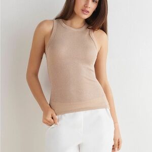 Intimissi Sz Small Blush Pink Ribbed Cotton Lamé Sparkle Tank Top